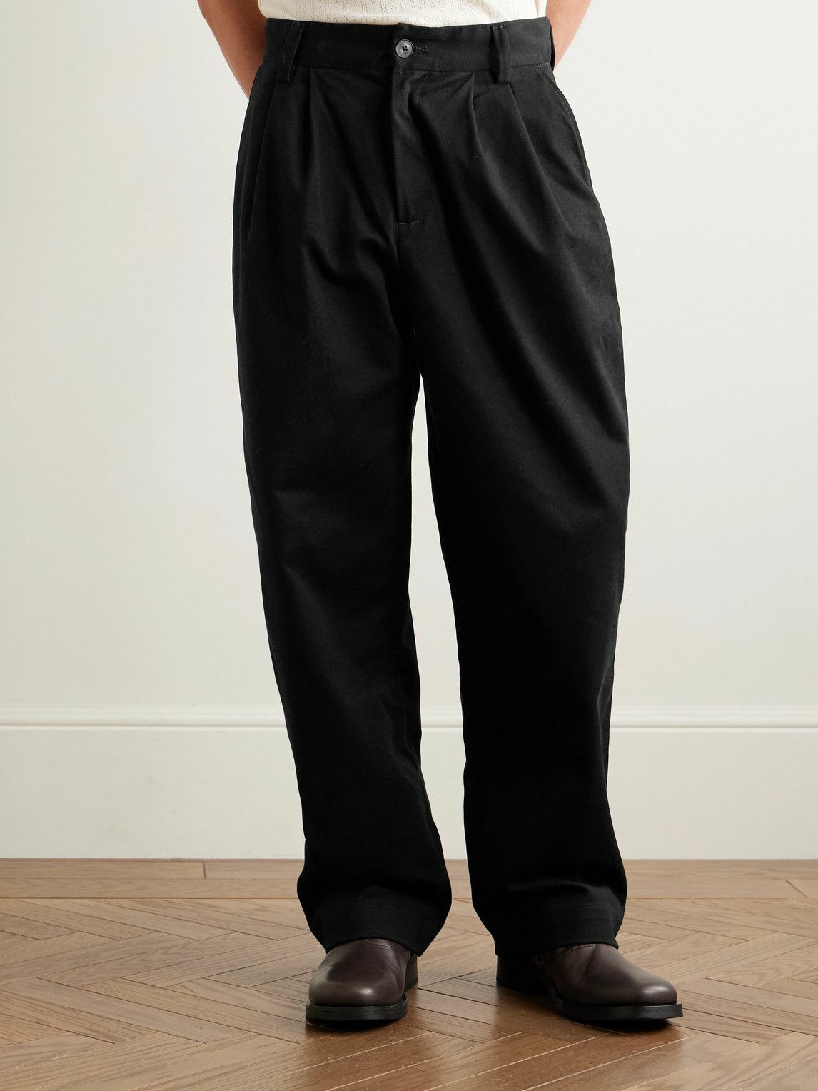 AGOLDE - Slater Straight-Leg Pleated Cotton-Twill Trousers - Black