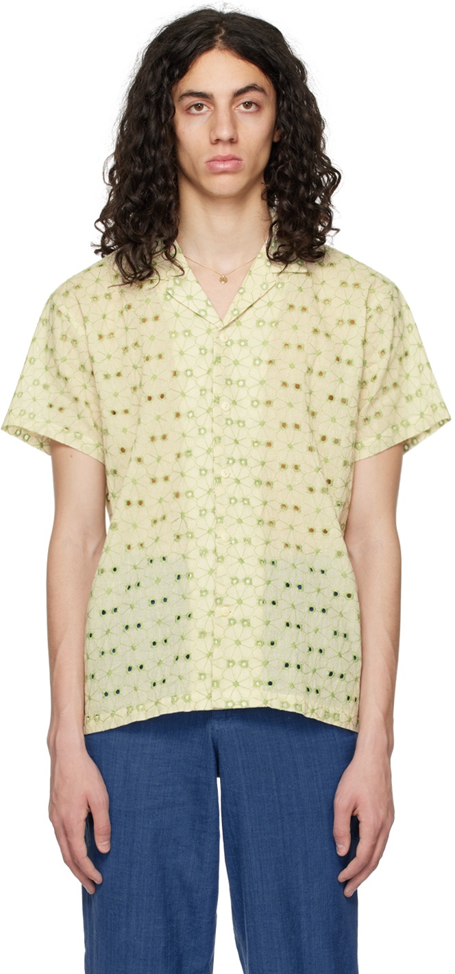 HARAGO Off-White & Green Floral Shirt