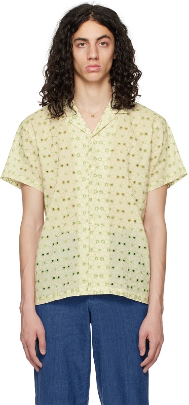 Photo: HARAGO Off-White & Green Floral Shirt
