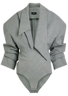 A.W.A.K.E Mode Blazer-effect Woven Bodysuit Grey