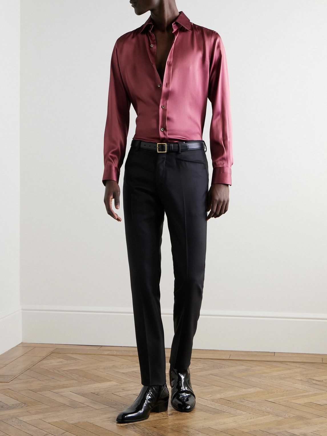 pink silk dress shirt satin dress shirt - 5bulouz