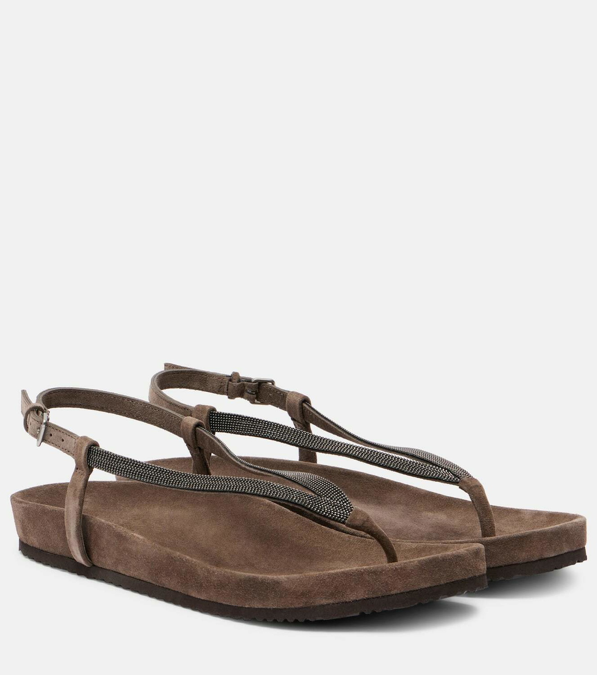 Sandales Brunello Cucinelli « Precious Monili » En Daim Gris - Taille 40 EU (10 US) - Occasion Luxe