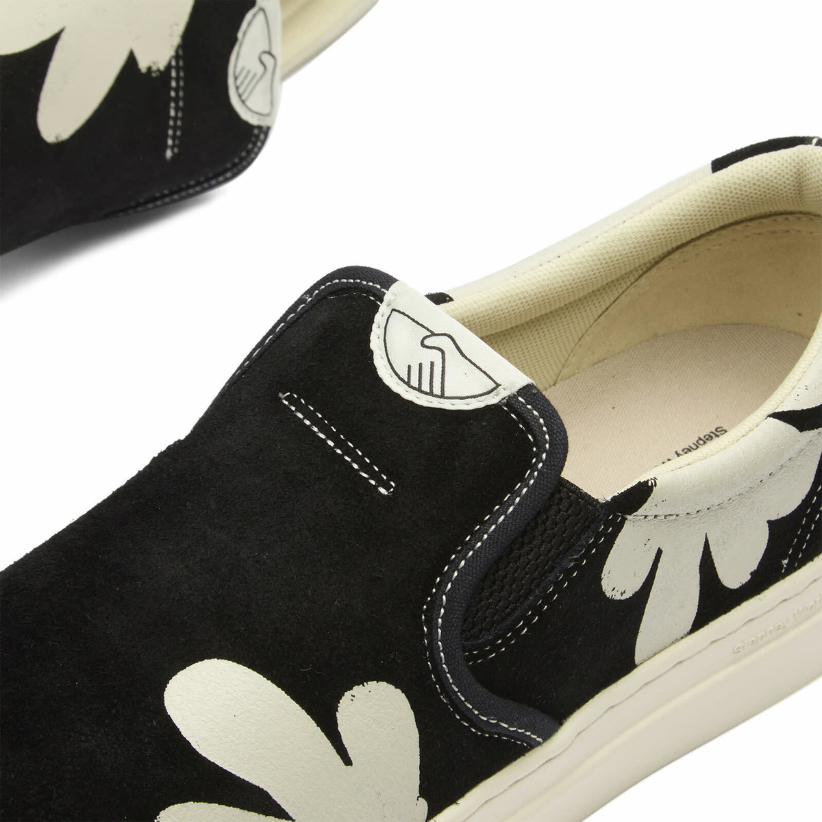 Stepney Workers Club Men's Lister Shroom Hands Suede Slip On Sneak in Black/White