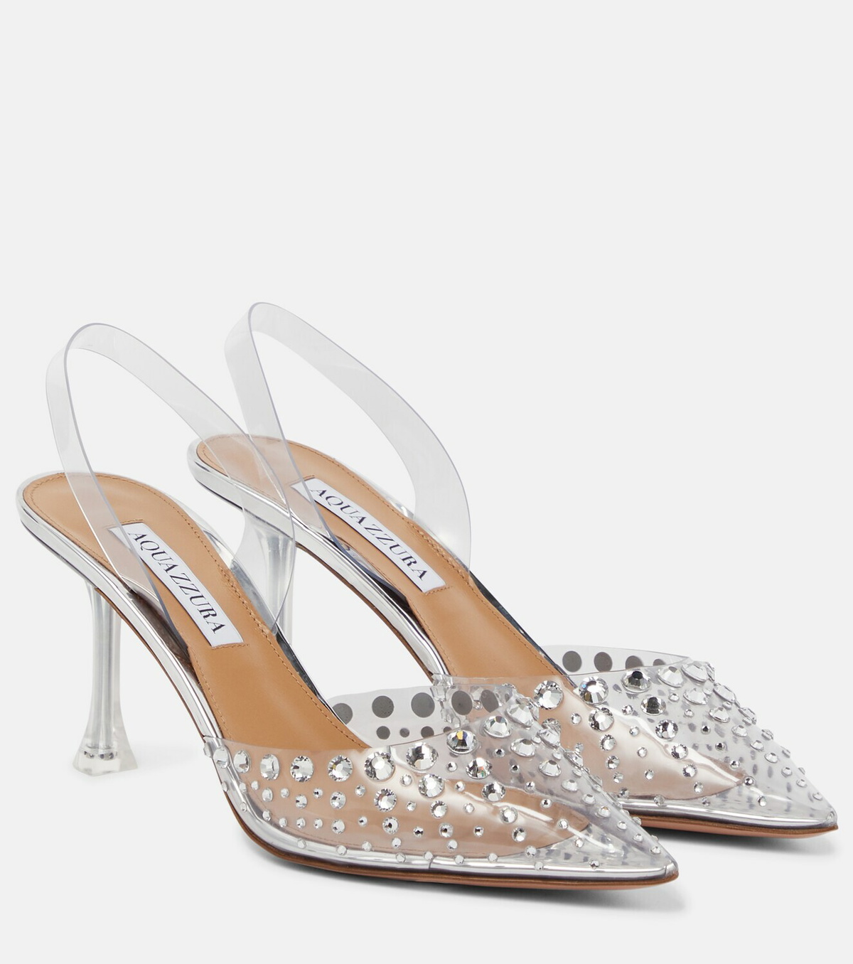 【AQUAZZURA】iridescent レザー and pvc slingback パンプス AQUAZZURA Seduction 105 crystal-embellished metallic leather