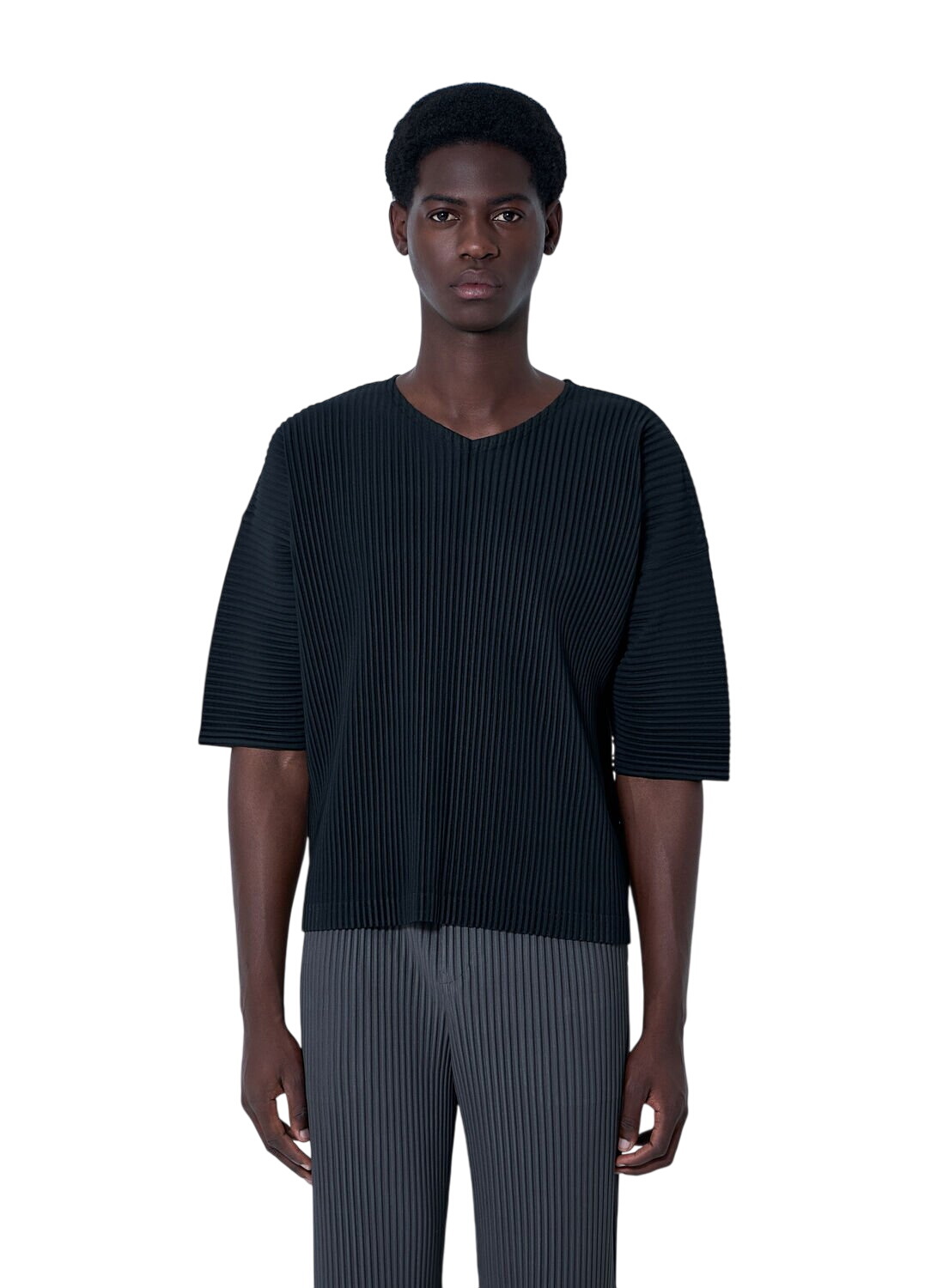 Homme Plissé Issey Miyake Men's Pleated T-Shirt in Black Homme