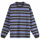 BEAMS Men's Border Stripe Loose Long Sleeve T-Shirt in Black