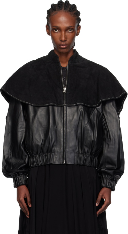 Photo: JW Anderson Black Oversized Collar Leather Bomber Jacket