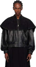 JW Anderson Black Oversized Collar Leather Bomber Jacket