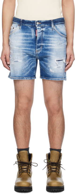 Photo: Dsquared2 Blue Light Scarface Wash Bro Denim Shorts