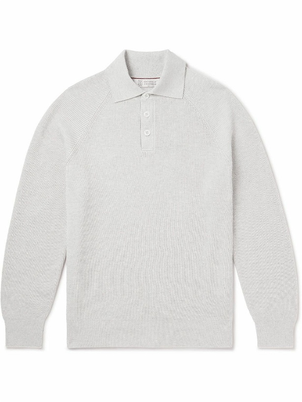 Photo: Brunello Cucinelli - Ribbed Cotton Polo Shirt - Gray