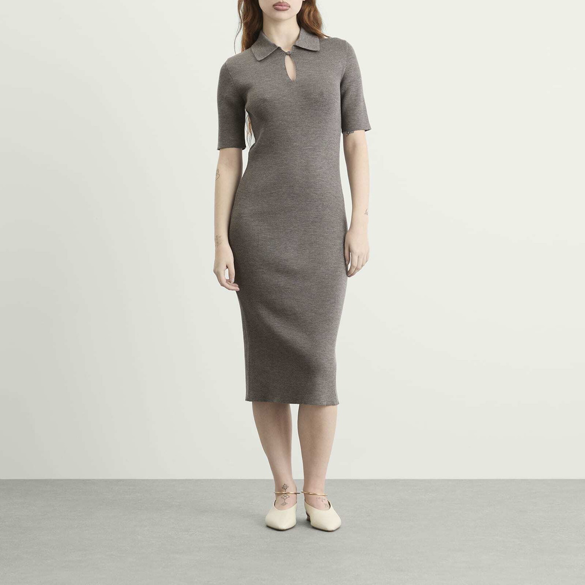 Jil Sander Women's Knitted Polo Midi Dress in London Fog