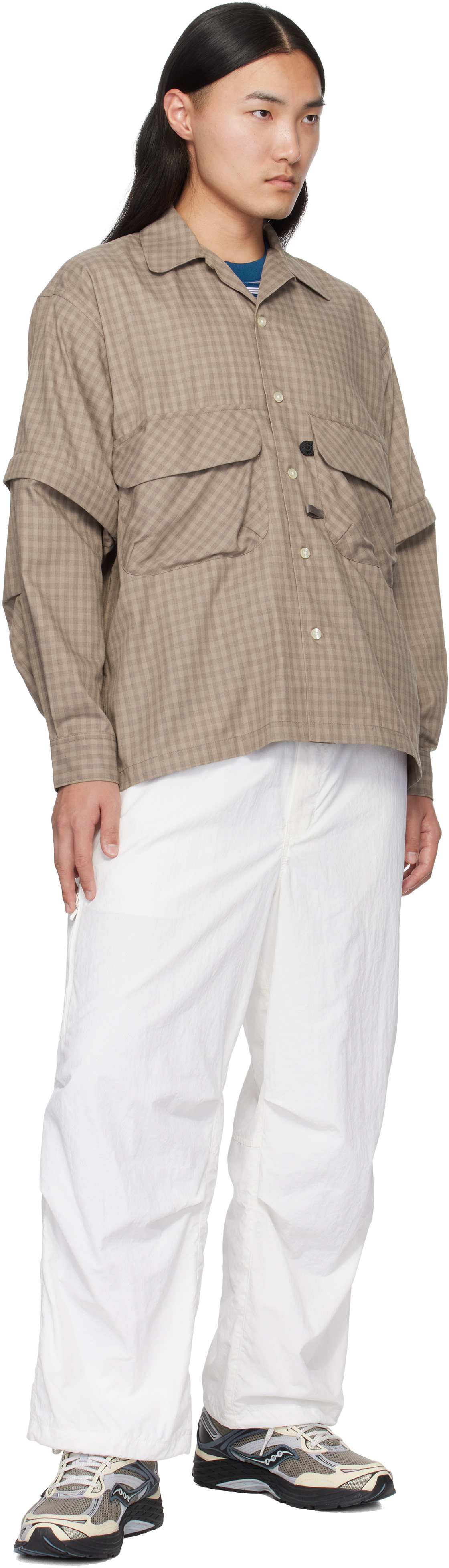DAIWA PIER39 Brown Tech Sports Open Collar L/S Mini Plaids Shirt