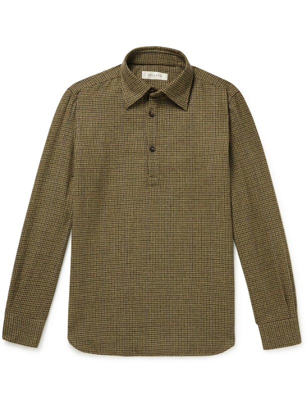 Photo: Giuliva Heritage - Dario Houndstooth Wool-Flannel Polo Shirt - Brown