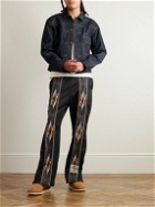 KAPITAL - Kochi & Zephyr Straight-Leg Webbing-Trimmed Jersey Sweatpants - Black