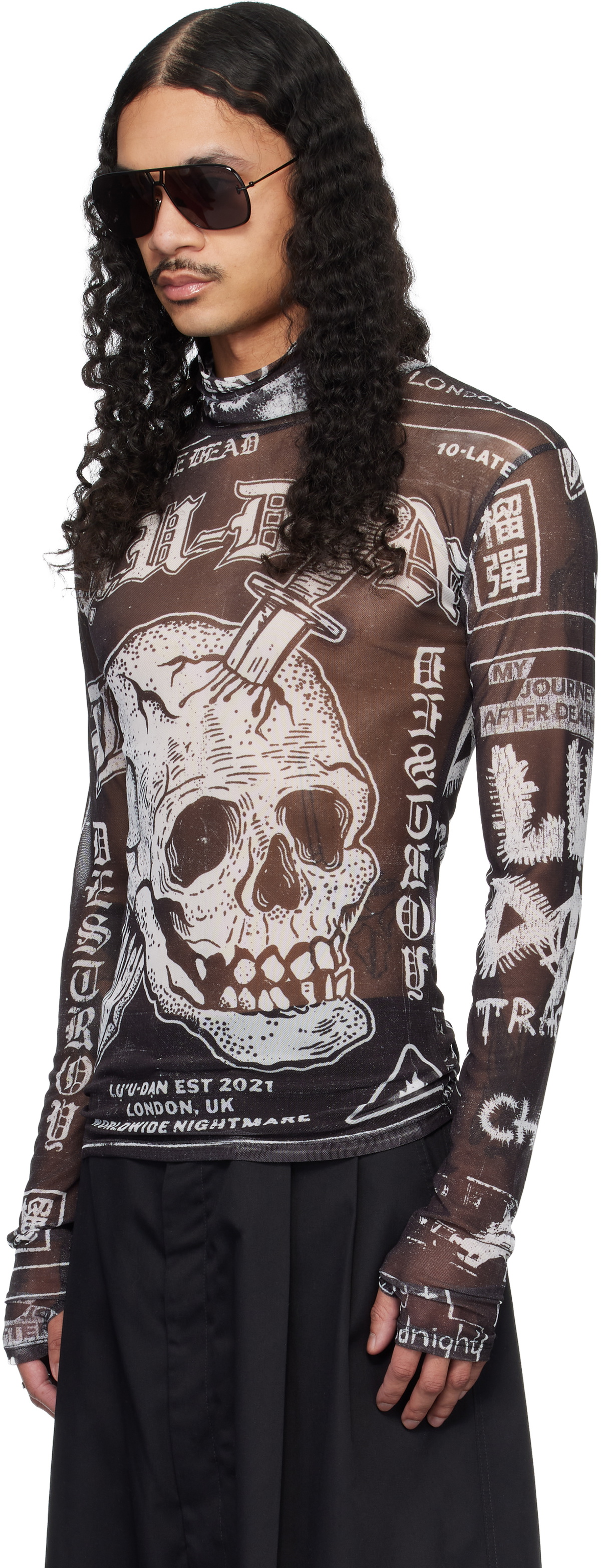 LU'U DAN Black Masked Mesh Top