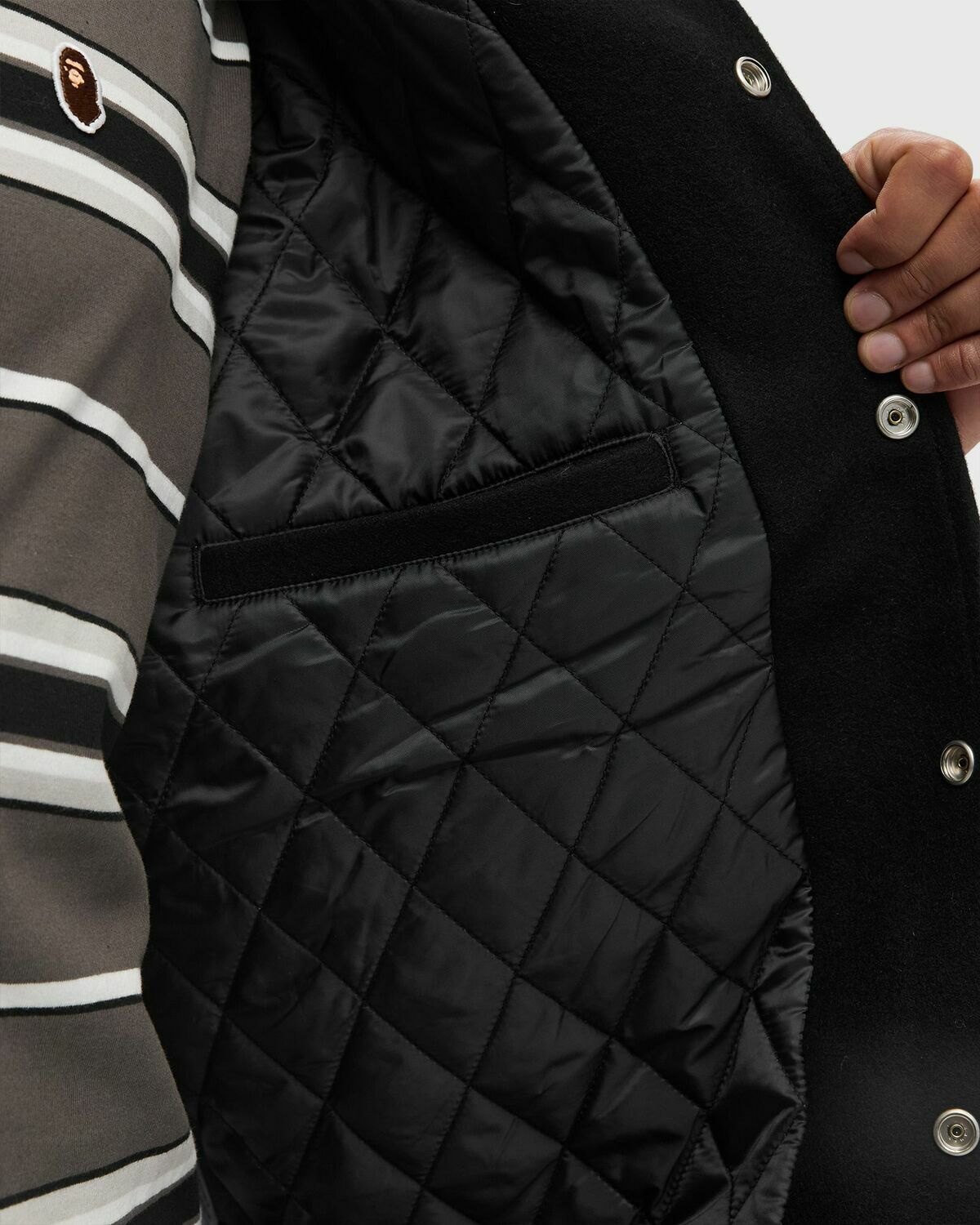 ジャケット・アウター A BATHING APE EMBROIDERY VARSITY JACKET A Bathing Ape EMBROIDERY VARSITY JACKET Black Mens Bomber