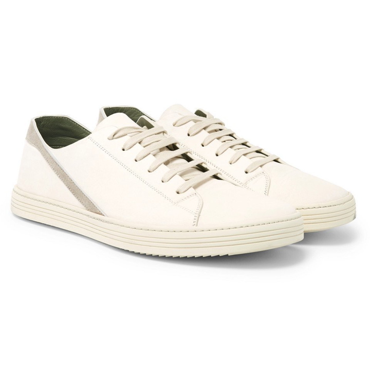 Photo: Rick Owens - Geotrasher Suede-Trimmed Leather Sneakers - Off-white