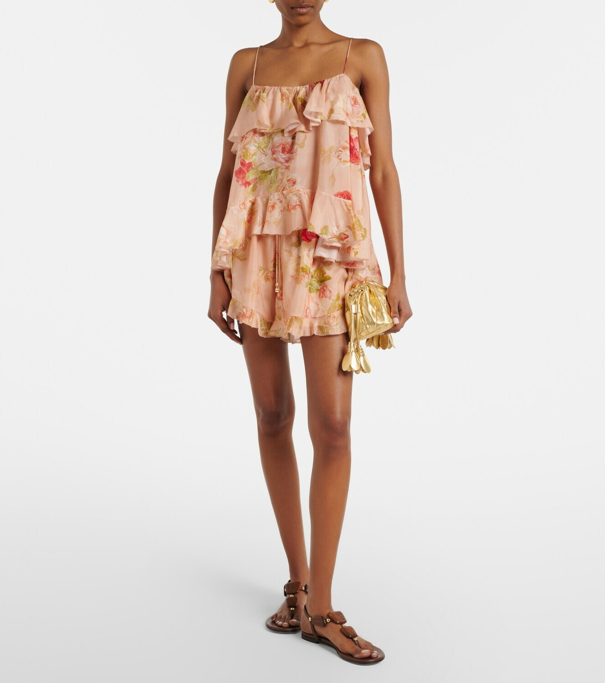 Zimmermann Roselight floral ruffled silk shorts