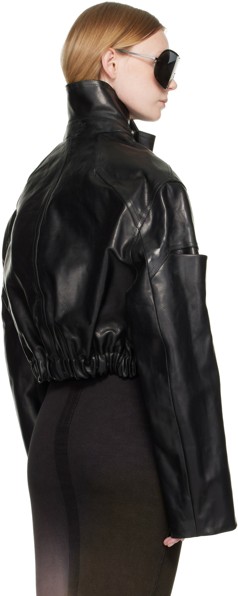 Rick Owens Black Tower Collared Mac Leather Bomber Jacket