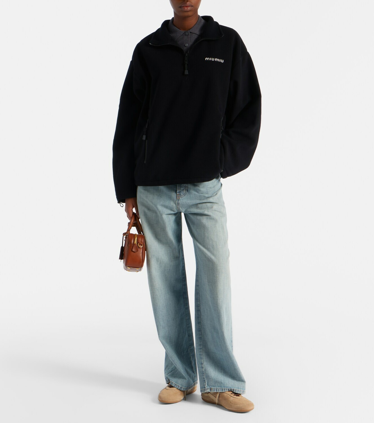 Miu Miu Logo fleece half-zip sweatshirt