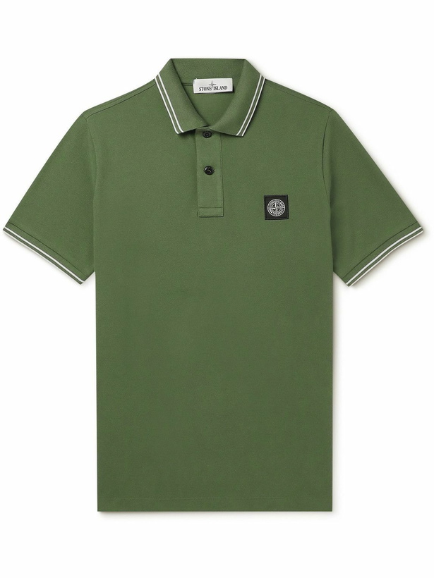 Photo: Stone Island - Logo-Appliquéd Stretch-Cotton Piqué Polo Shirt - Green