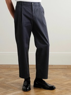 Barena - Tapered Cropped Pleated Stretch-Cotton Twill Trousers - Blue