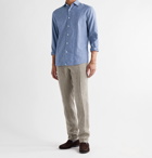 ERMENEGILDO ZEGNA - Cutaway-Collar Mélange Slub Linen and Cotton-Blend Shirt - Blue