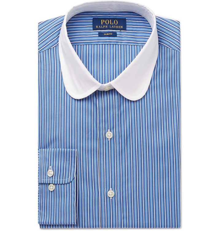 Photo: Polo Ralph Lauren - Slim-Fit Penny-Collar Striped Cotton Shirt - Men - Blue