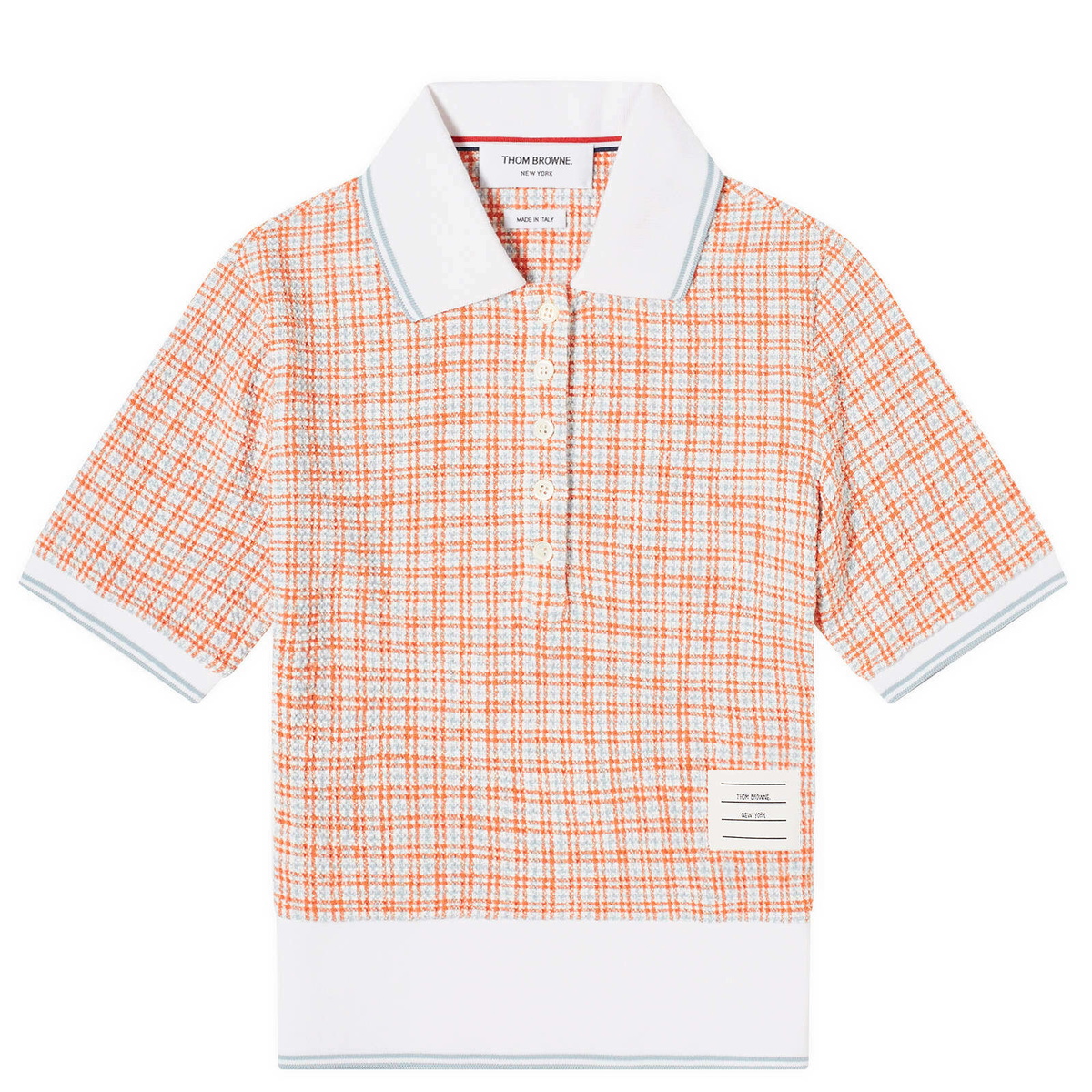 Thom Browne Women's Short Sleeve Tweed Polo Shirt Top in