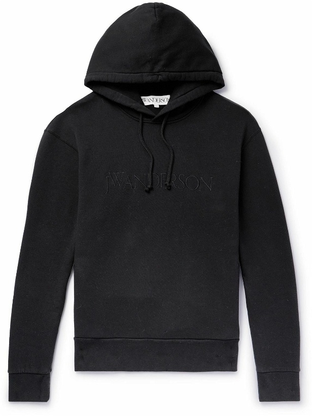Photo: JW Anderson - Logo-Embroidered Cotton-Jersey Hoodie - Black