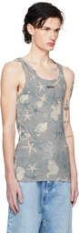 Versace Underwear Blue Barocco Sea Ribbed Tank Top