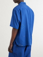 Kardo - Ronald Convertible-Collar Embroidered Striped Cotton Shirt - Blue