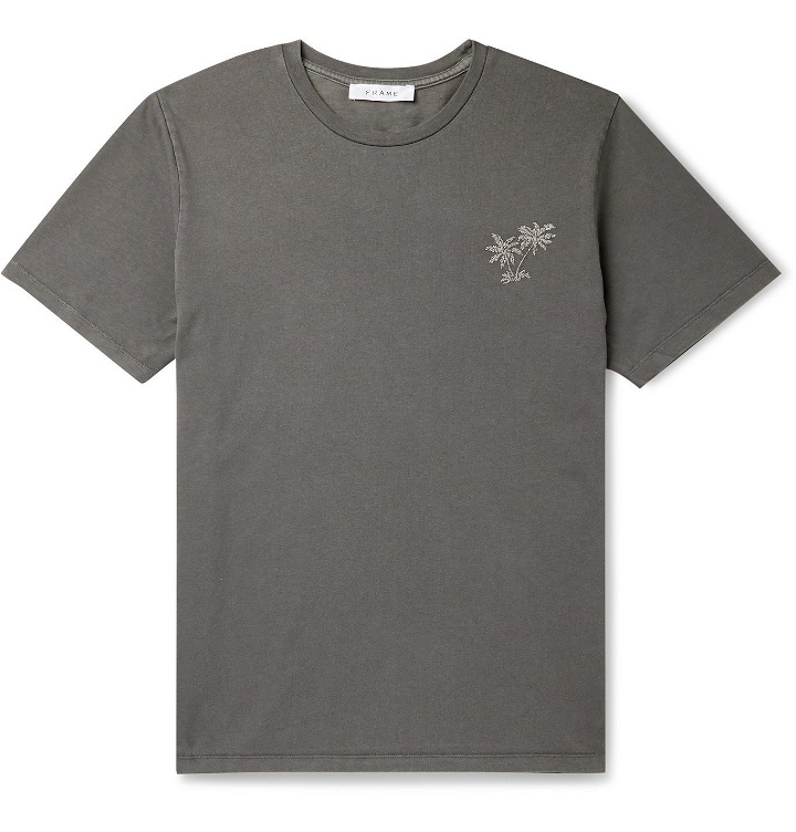 Photo: FRAME - Embroidered Cotton-Jersey T-Shirt - Gray