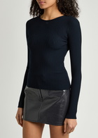 Courrèges Logo-appliquéd Ribbed-knit top Navy