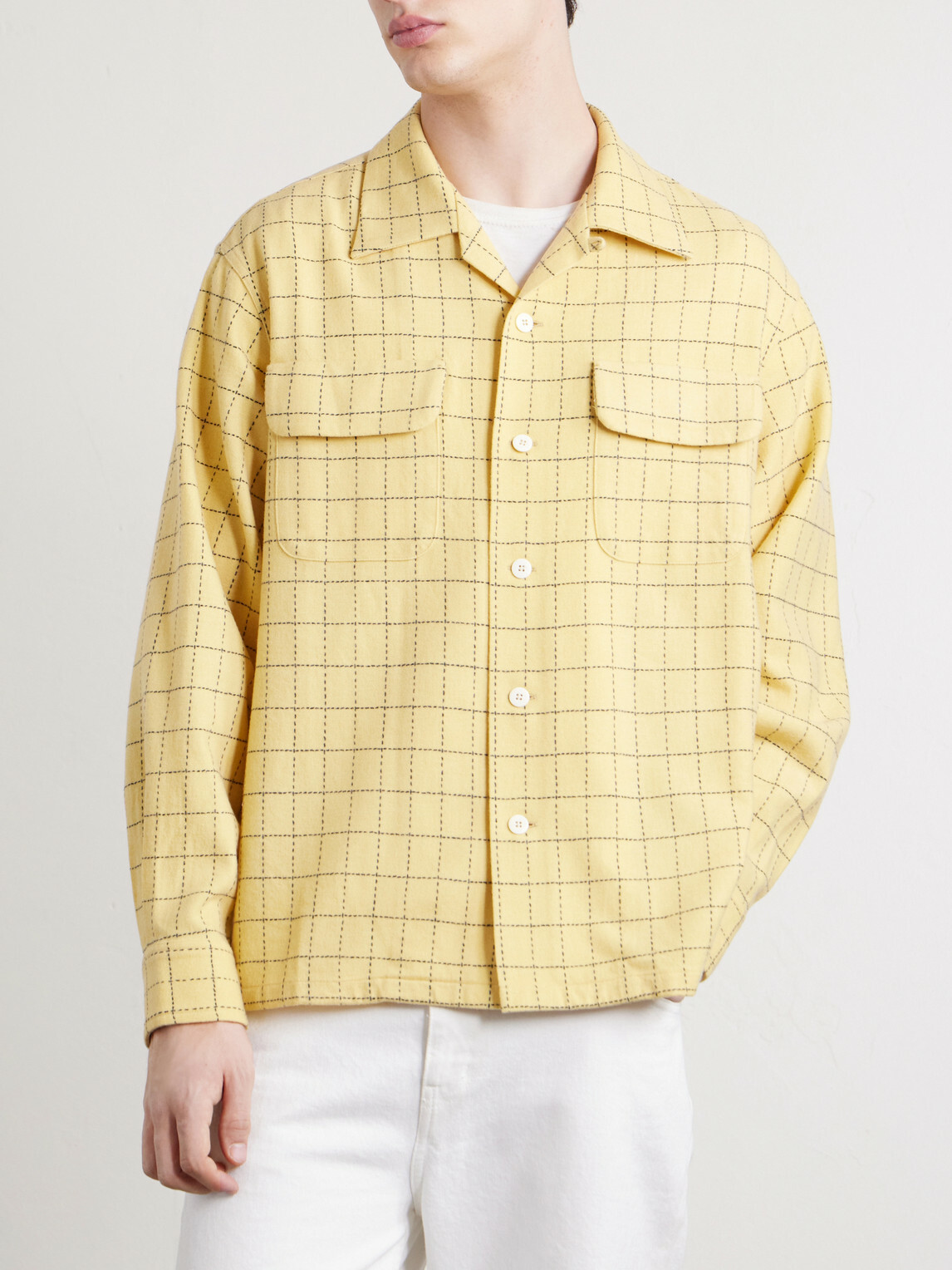 Visvim - Carrow Convertible-Collar Checked Wool Shirt - Yellow
