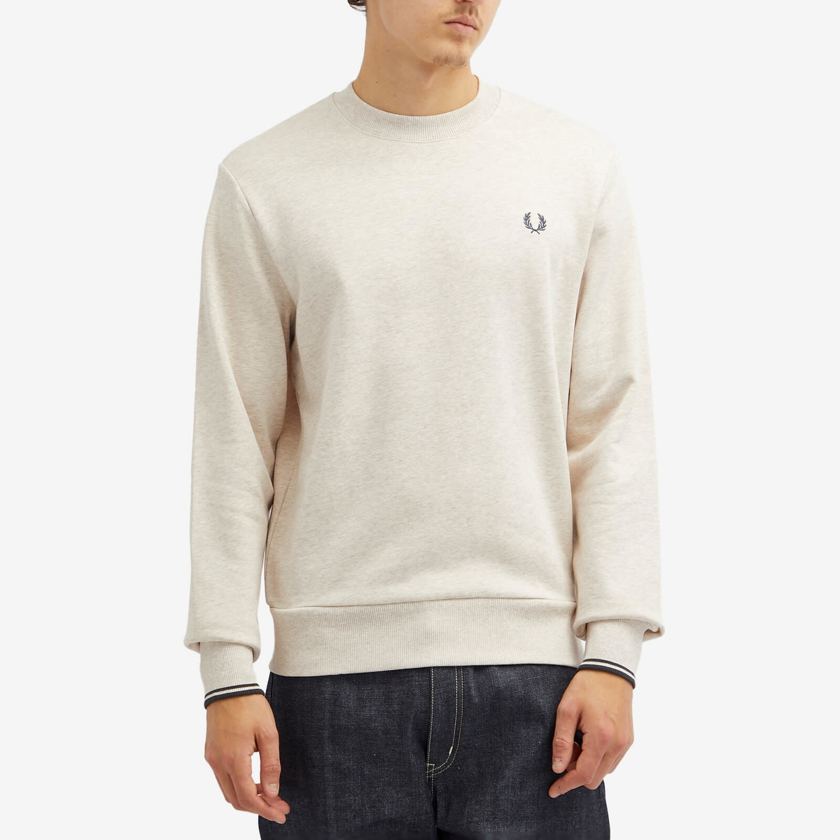 FRED PERRY☆ Crew Neck Sweatshirt ANCHOR GREY / OATMEAL Fred Perry Men's Crew Sweatshirt in Porridge Marl/Anchor