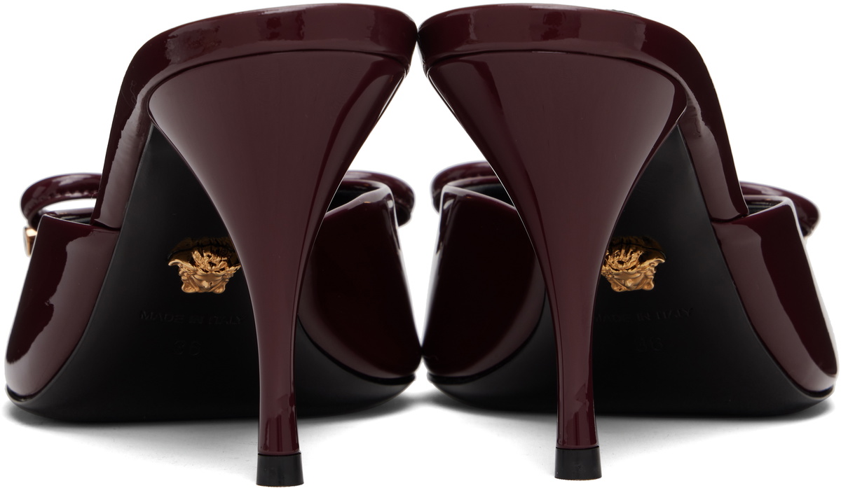 Versace Burgundy Opera Bow Patent Mule Heeled Sandals
