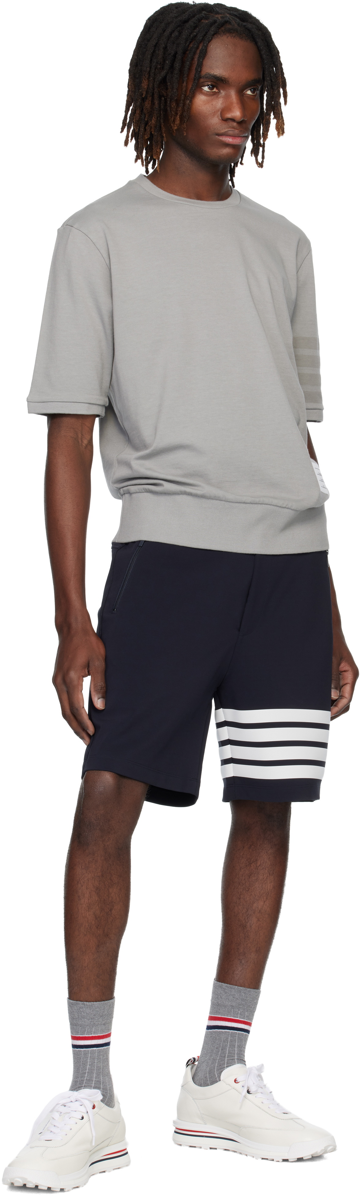 Thom Browne Navy Mid Thigh 4 Bar Shorts