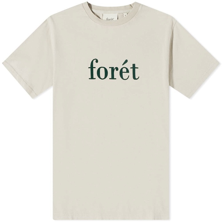 Photo: Foret Men's Resin Logo T-Shirt in Fog/Dark Green