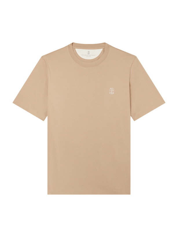 Photo: Brunello Cucinelli - Logo-Print Cotton-Jersey T-Shirt - Brown