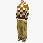 Karu Research Men's Checkerboard Knit Polo Shirt in Brown/Dark Brown