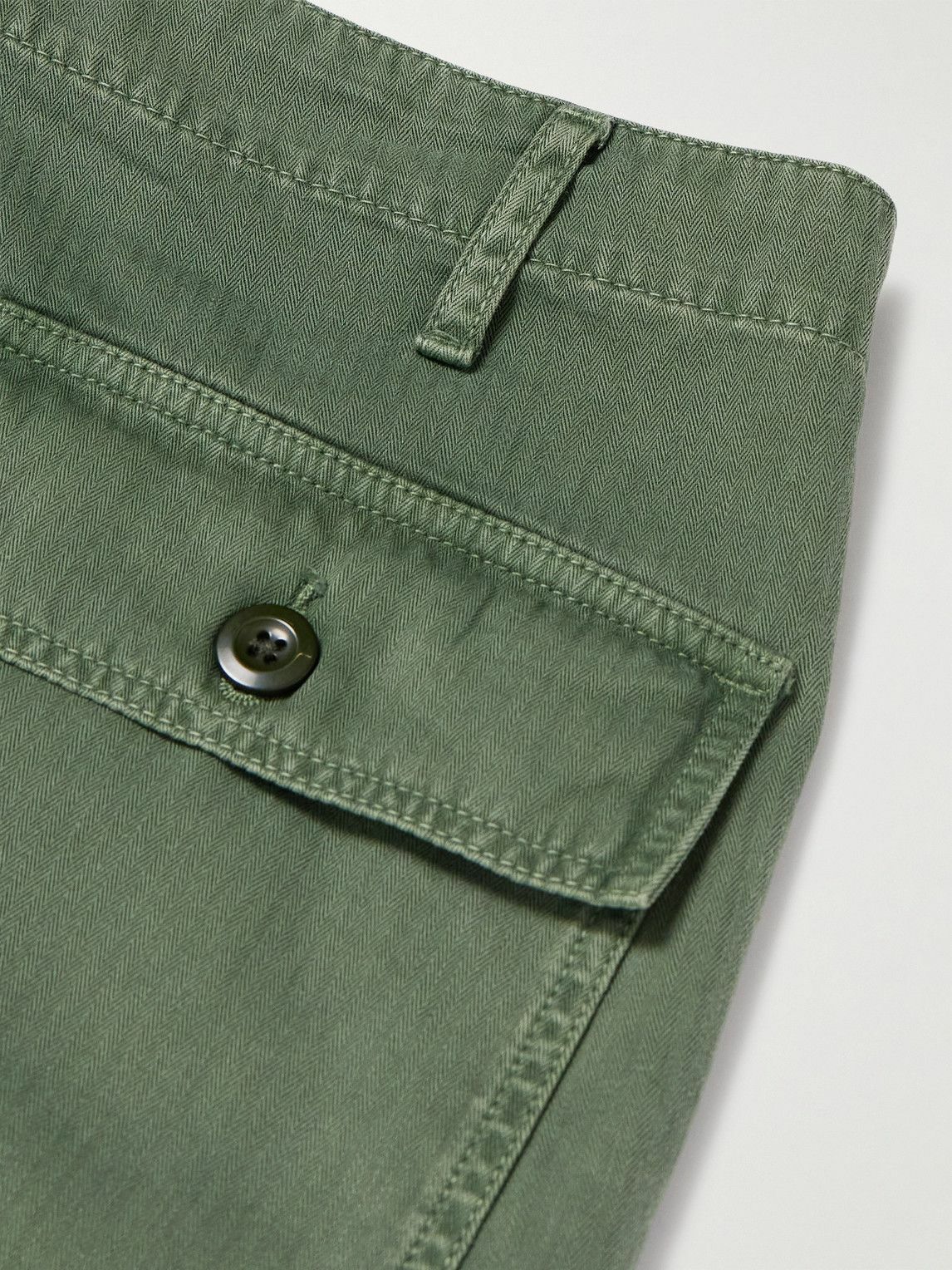 Hartford - Fatigue Straight-Leg Garment-Dyed Herringbone Cotton-Gabardine Trousers - Green