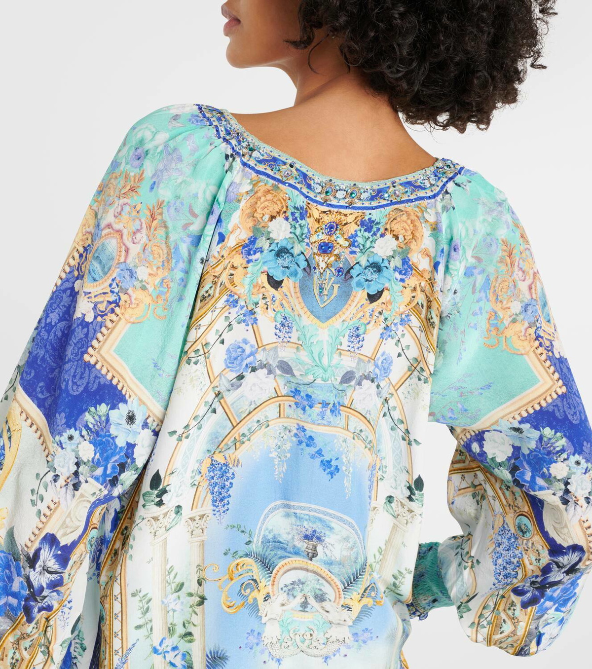 Camilla Embellished floral silk crêpe blouse