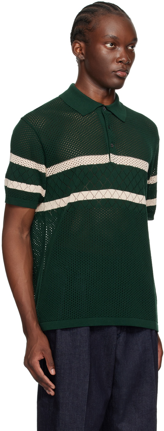 BEAMS PLUS Green Mesh Stripe Polo Beams Plus