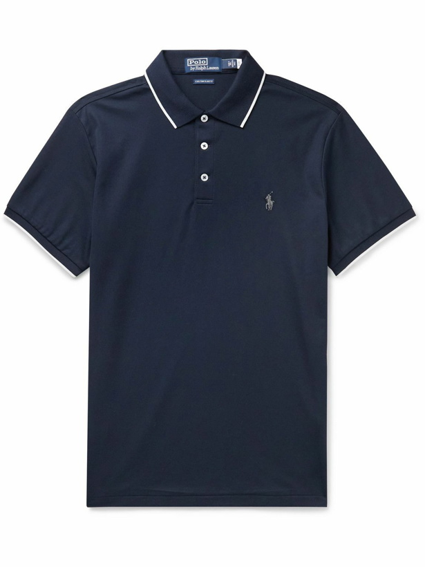 Photo: Polo Ralph Lauren - Contrast-Tipped Cotton-Jersey Polo Shirt - Blue