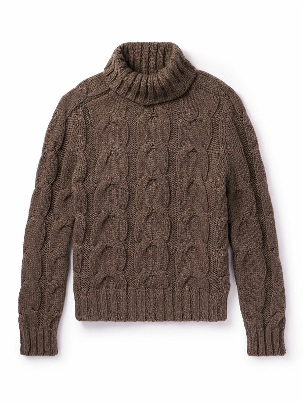 Photo: TOM FORD - Cable-Knit Wool-Blend Rollneck Sweater - Brown