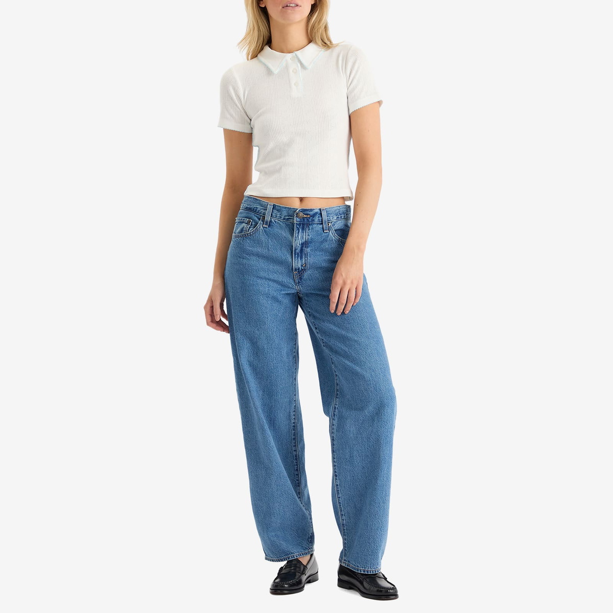 Damson Madder Women's Devon Pointelle Polo T-shirt in White