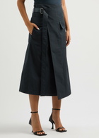 Helmut Lang Belted Cotton-blend Midi Wrap Skirt Navy