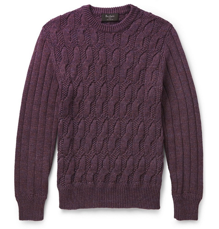 Photo: Berluti - Cable-Knit Mélange-Cotton Sweater - Men - Purple