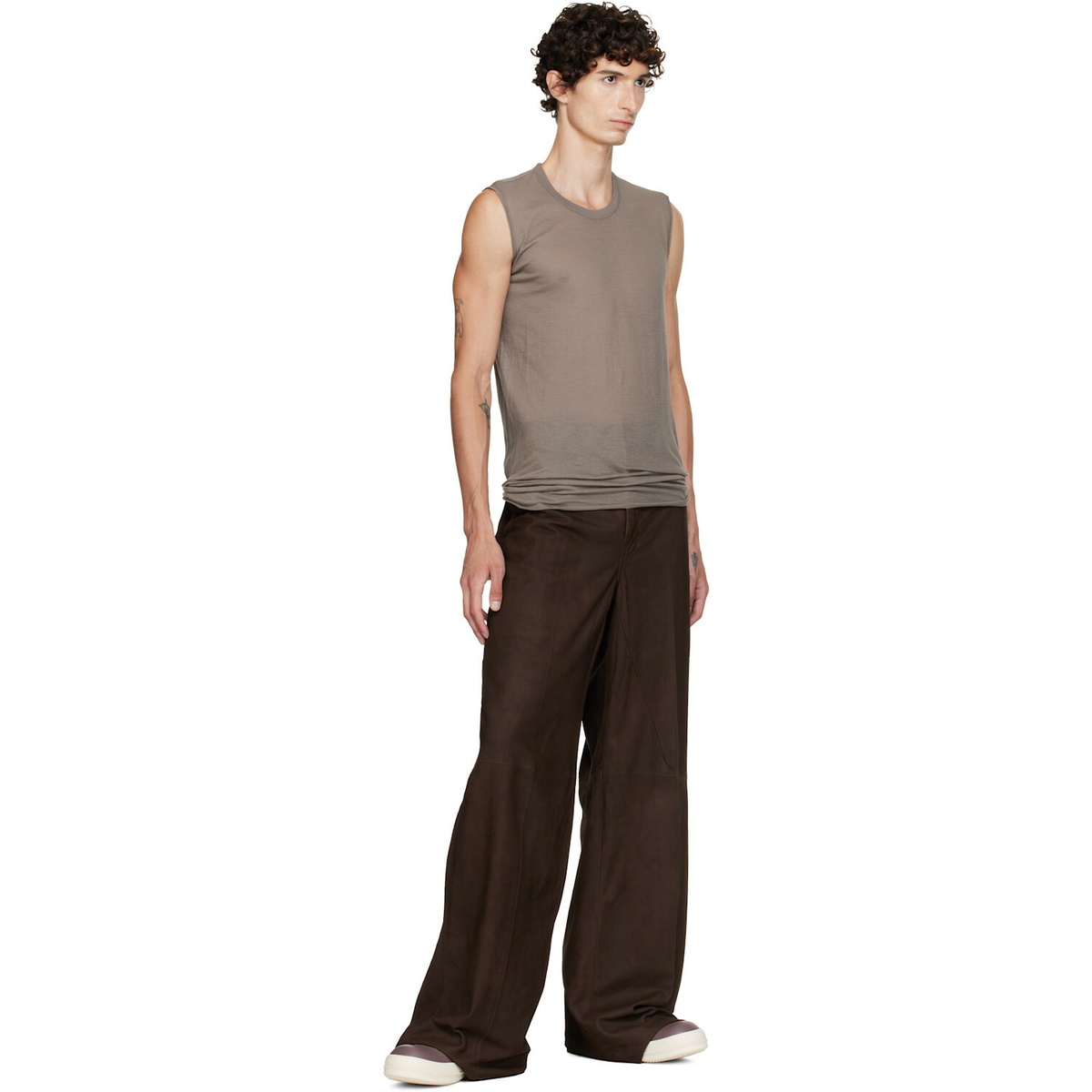 Rick Owens Brown Leather Work Pants
